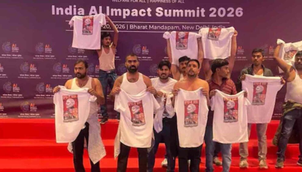 India AI Impact Summit 2026 Controversy Shirtless Protest Triggers Political Debate